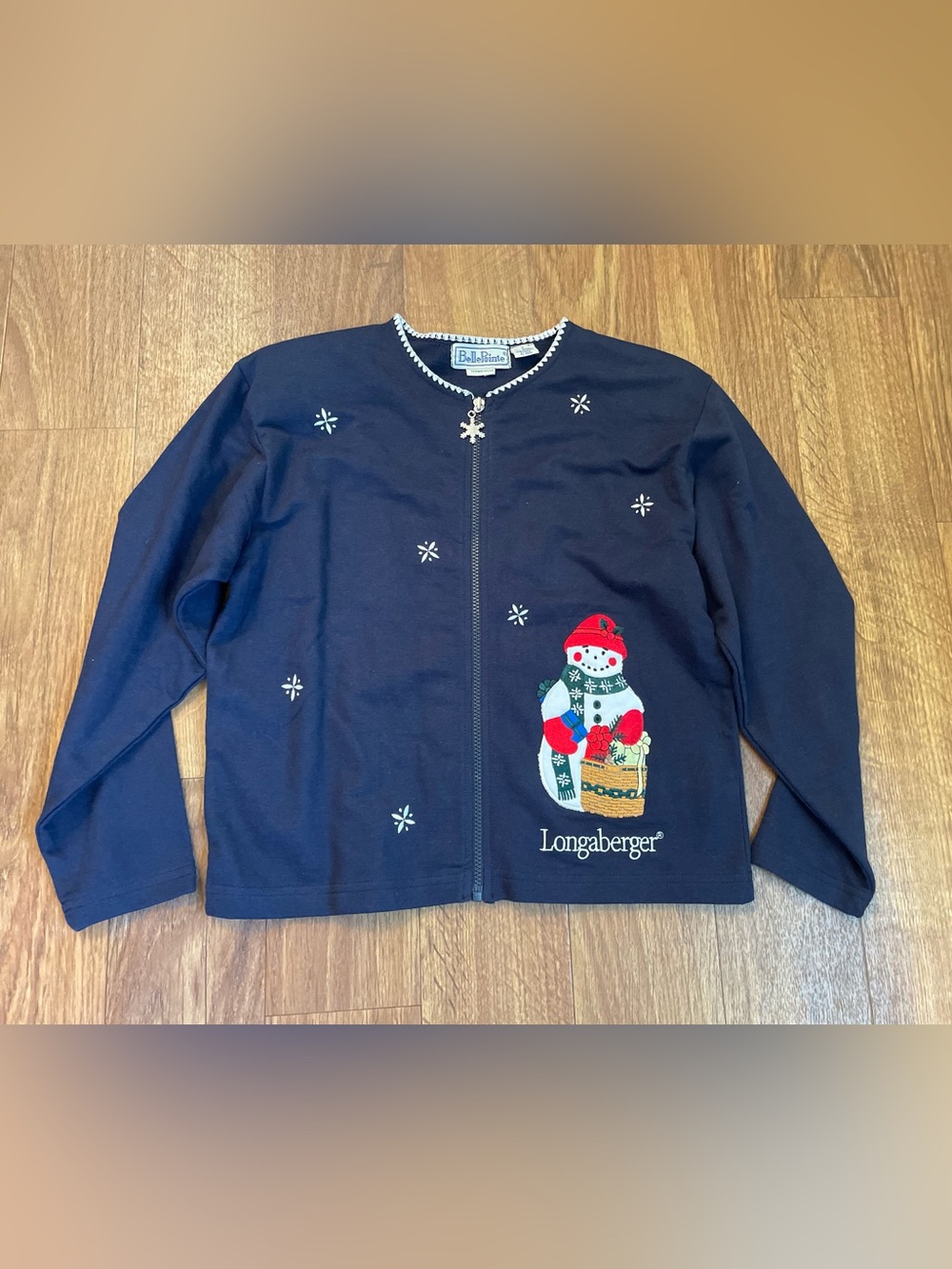 Vintage Longaberger Christmas Snowman Basket Cardigan Sweater CottageCore Small